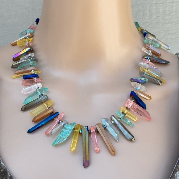 Jewelry - Genuine Quartz Multicolor Spike Necklace Each is OOAK